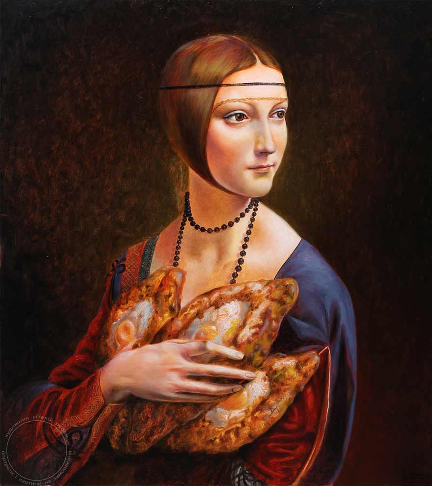 Копия картины ресторанной тематики Dama con l'ermellino Дама с горностаем - художник Виталий Рубан.