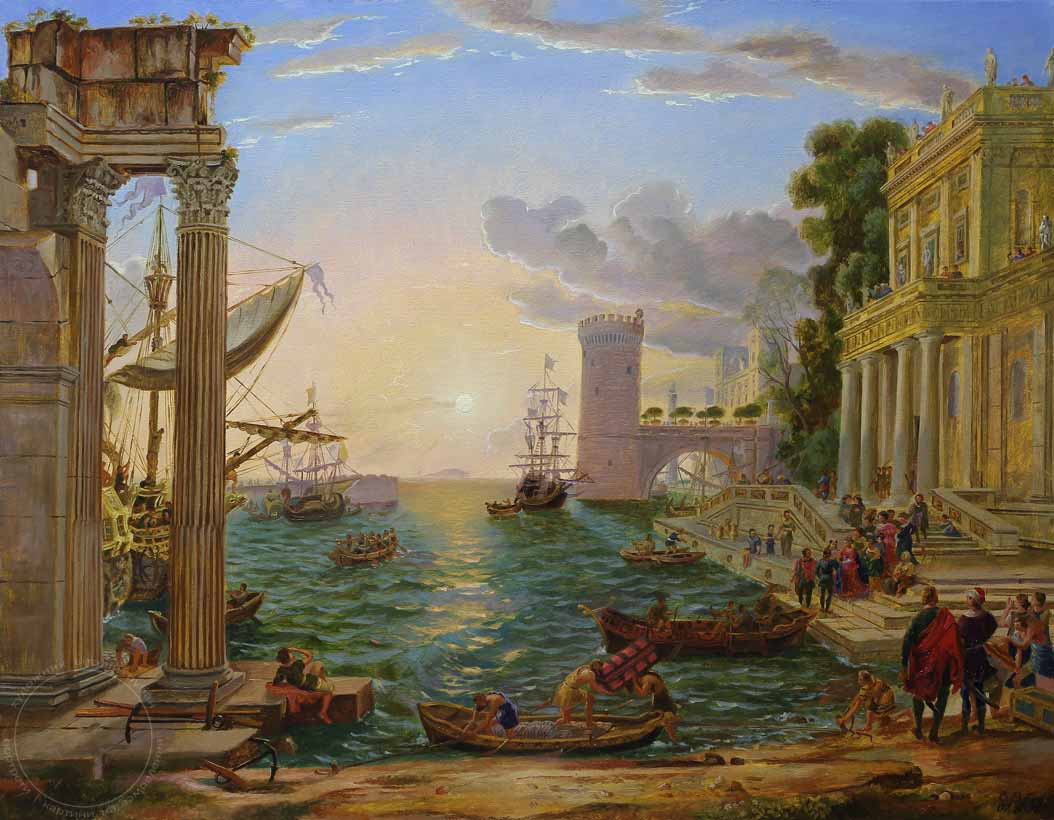 Copy of the painting The Embarkation of the Queen of Sheba - artist Vitalii Ruban.