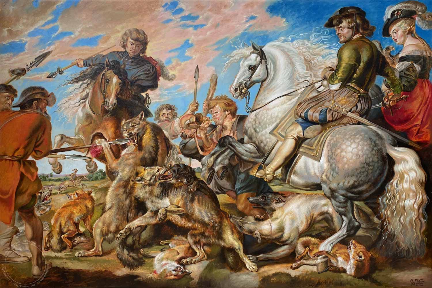 Copy of the painting The Wolf and Fox Hunt - painter Vitalii Ruban.