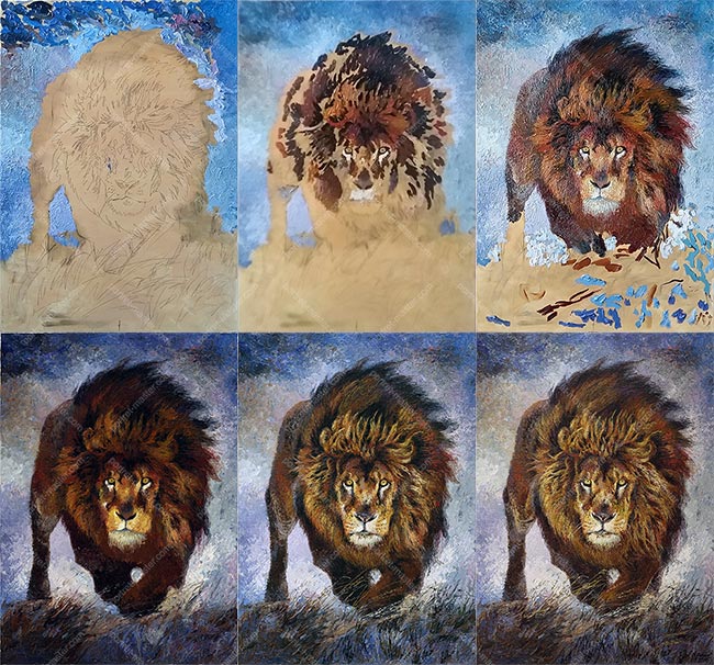 Фотографія робочого процесу над картиною Лев