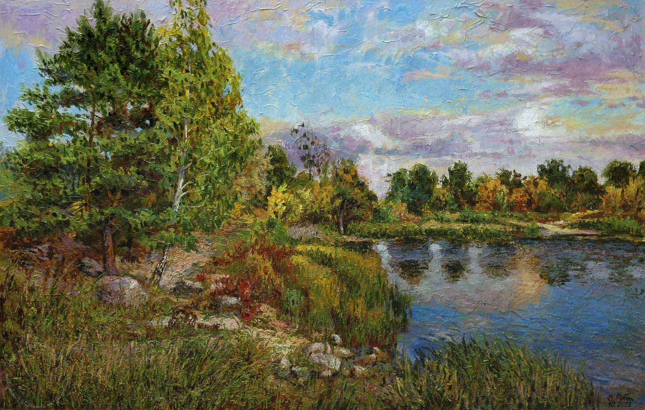 Картина Осінь на Калюжі - український пейзаж Малинського старого затопленого кар'єра