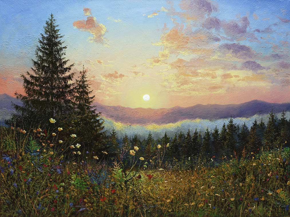 Картина Ранок в Карпатах. Схід сонця в Карпатах, Український карпатський пейзаж