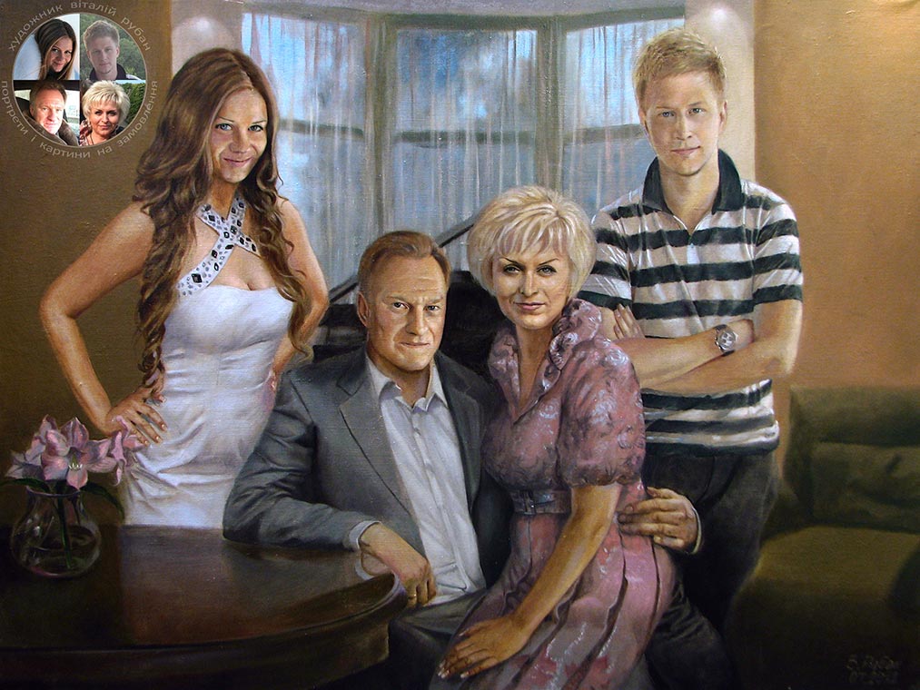Сімейний портрет з 4-х осіб - подарунок батькам від сина