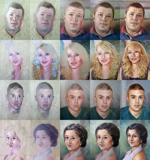Рабочий процесс над лицами семейного портрета