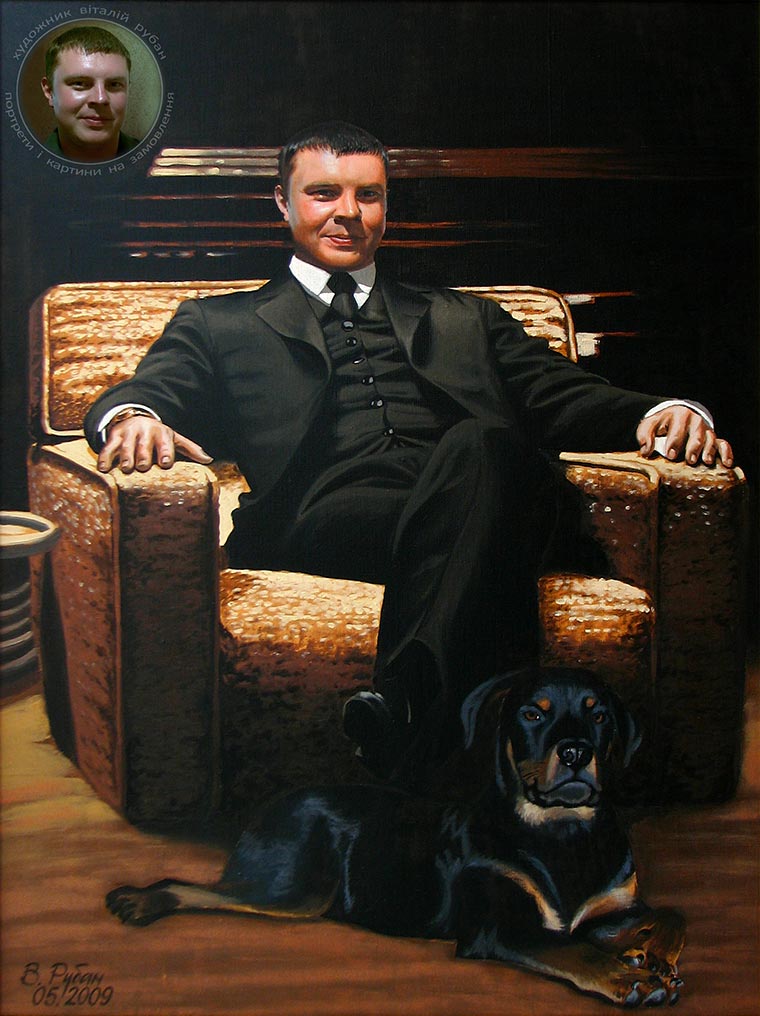 Чоловічий портрет з собакою в образі хрещеного батька Аль Пачіно