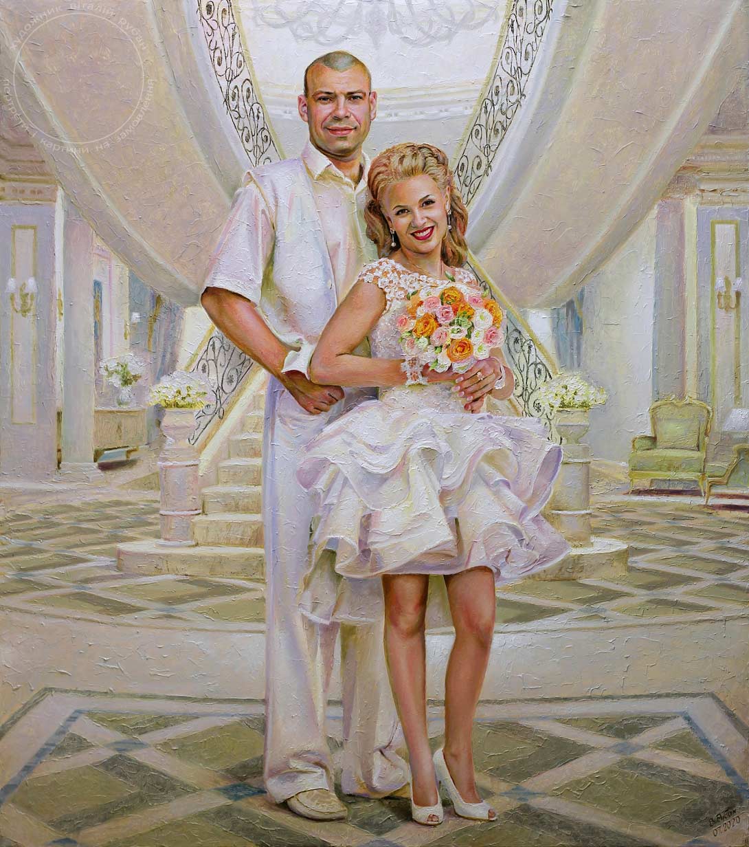 Пастозный портрет Дениса и Марины с прописью деталей - художник Виталий Рубан