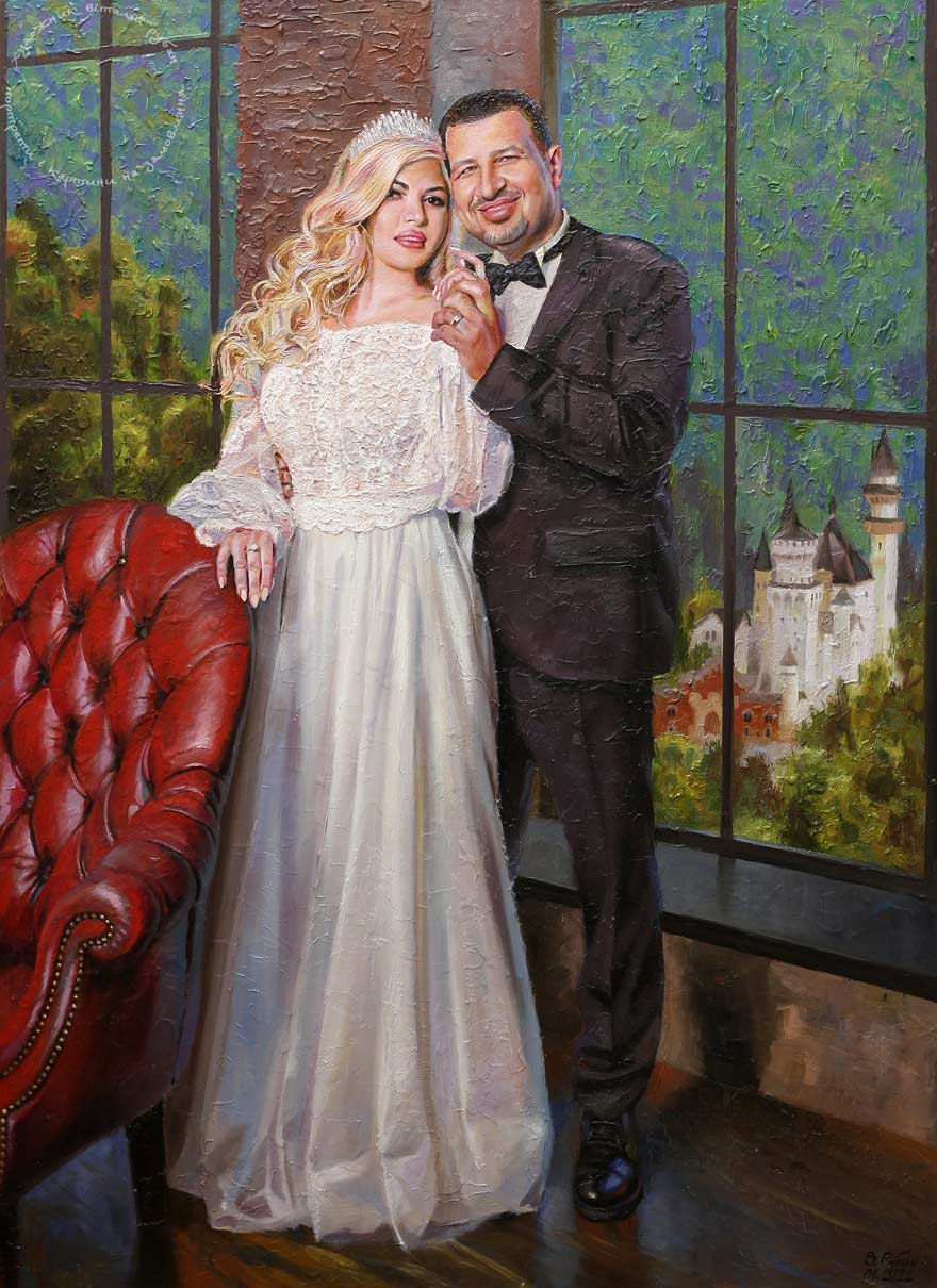 Пастозний портрет Хосама і Оксани з прописом деталей - художник Віталій Рубан