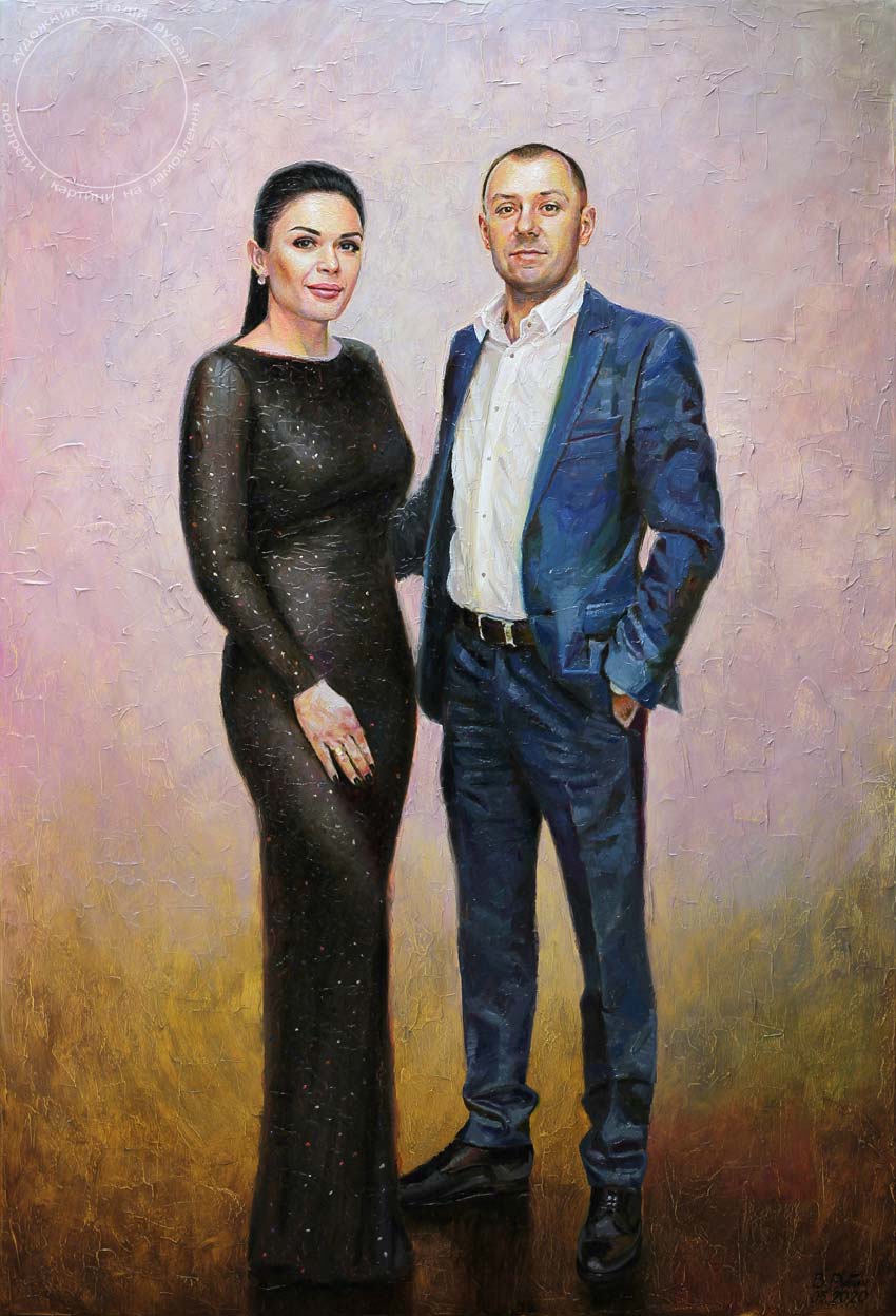 Пастозный портрет Игоря и Екатерины с прописью деталей - художник Виталий Рубан