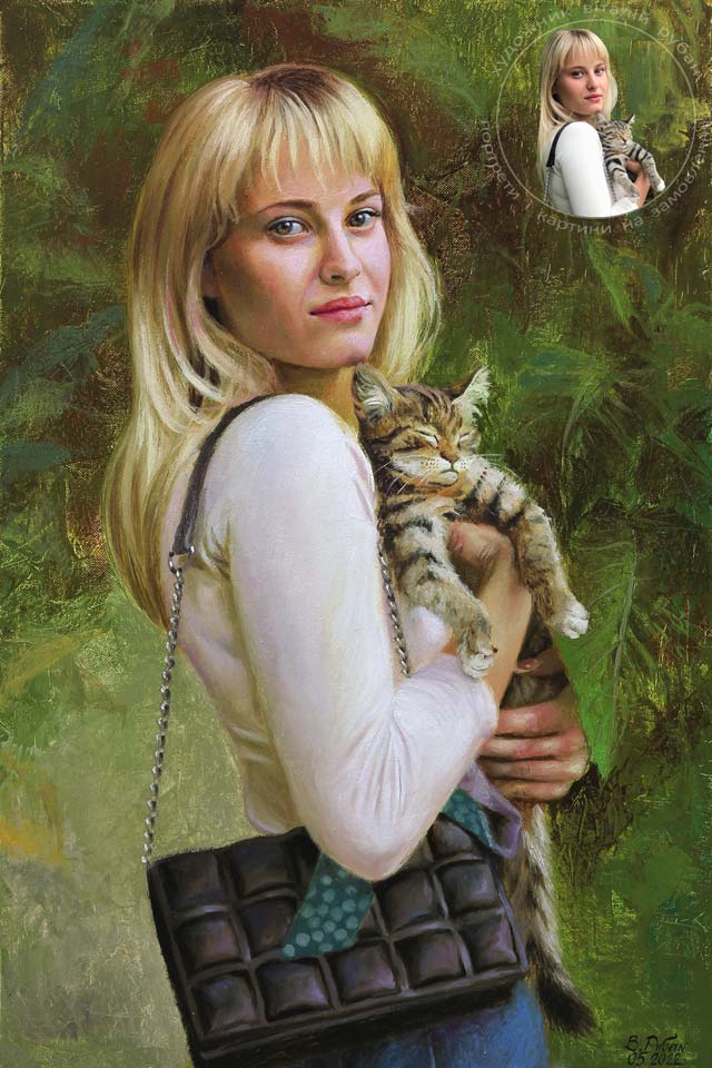 Портрет светловолосой девушки с котом
