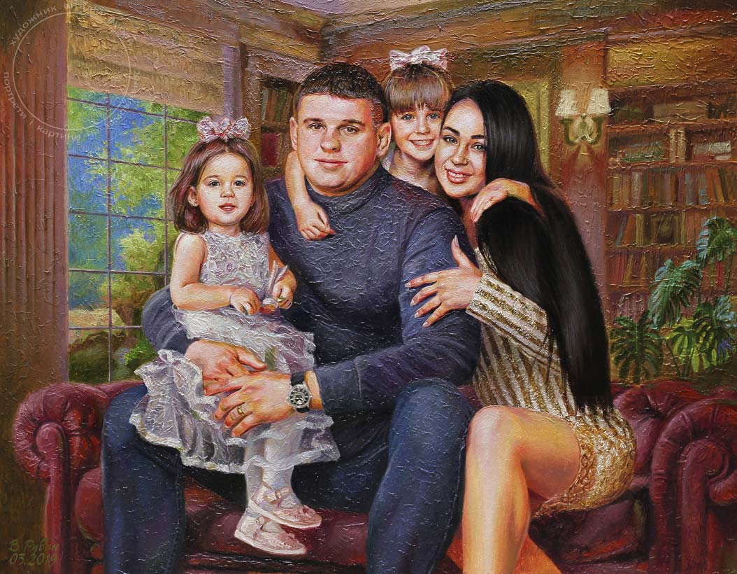 Пастозный портрет семьи Артёма с прописью деталей - художник Виталий Рубан