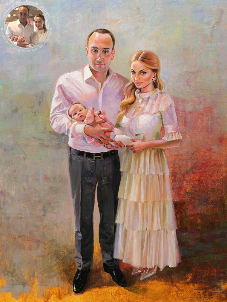 Семейный портрет маслом на заказ - подарок от друзей - художник Виталий Рубан