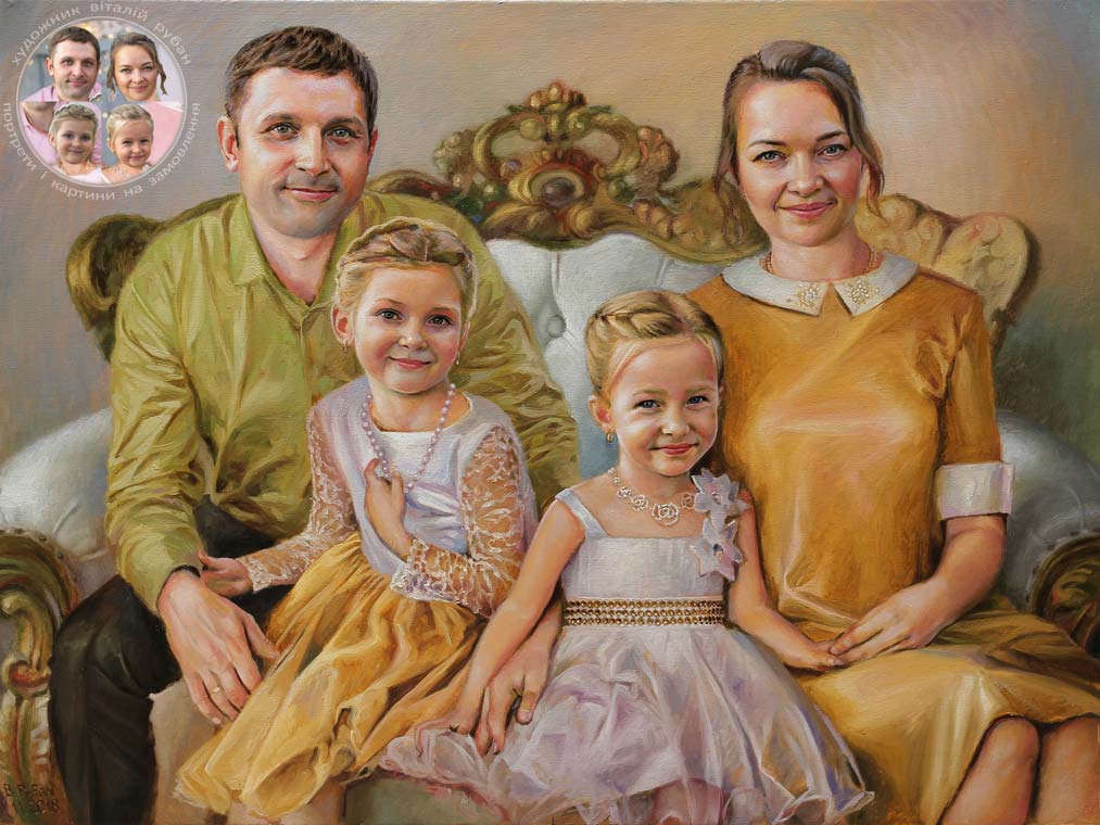 Сімейний портрет з доньками олійними фарбами на замовлення професійній фотосесії