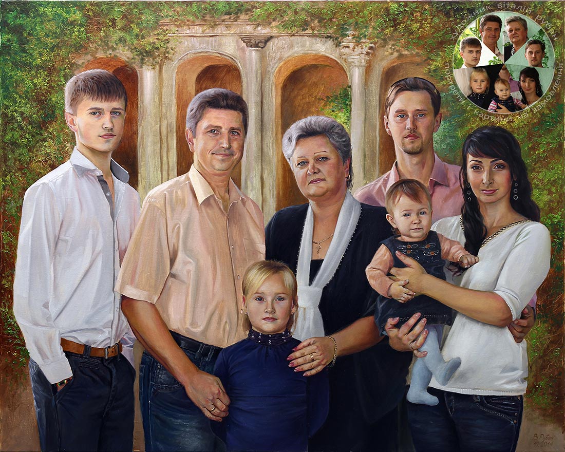 Семейный портрет маслом на заказ - подарок от старшего сына для отца на день рождения - художник Виталий Рубан