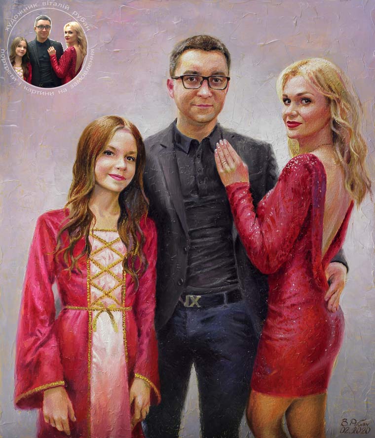 Семейный пастозный с прописью деталей портрет на заказ в Киеве