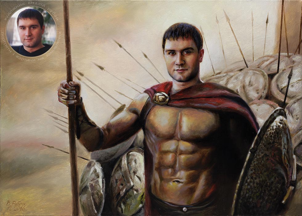Чоловічий портрет в образі спартанського царя Леоніда - ручна робота